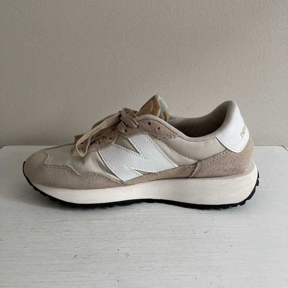 New Balance Beige and White Retro Athletic Sneakers - Picture 4 of 10